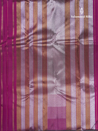 Beautiful Magenta 8Kol Gold & Silver Butta Pure Zari Kanjivaram Silk Saree With Traditional Border