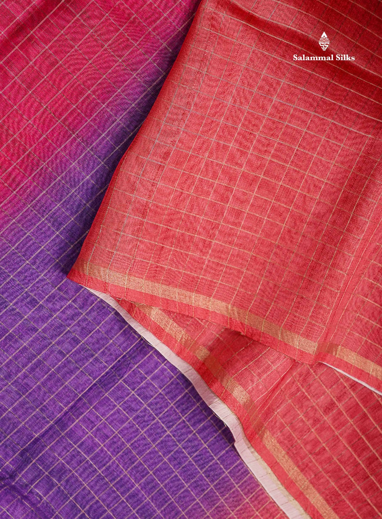 Multicolour Fancy Body Checks Cotton Mix Saree With Floral Kalamkari Blouse