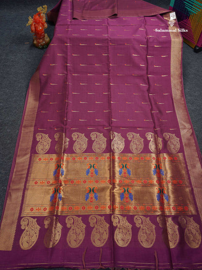 Beautiful Magenta Menakari Work With Zari Butta Konkan Semi Silk Saree With Traditional Border