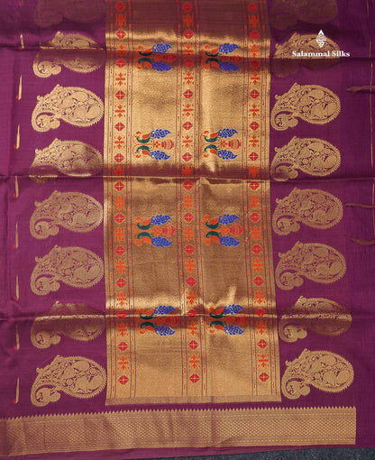 Beautiful Magenta Menakari Work With Zari Butta Konkan Semi Silk Saree With Traditional Border