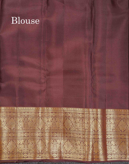 Pure Kanjivaram Silk Saree - Rust Orange Colour Body Checks With Butta & Contrast Dark Brown Long Border