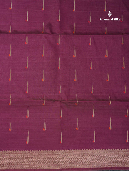 Beautiful Magenta Menakari Work With Zari Butta Konkan Semi Silk Saree With Traditional Border