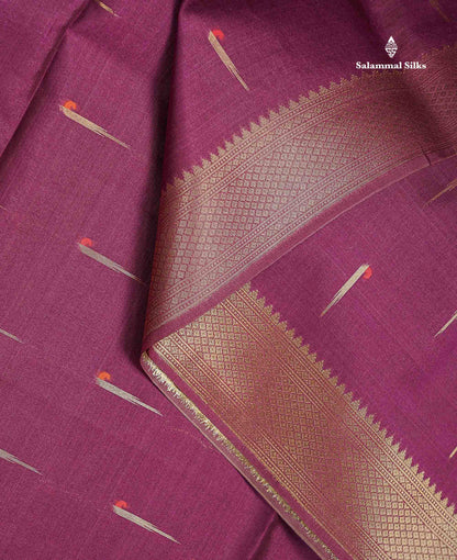 Beautiful Magenta Menakari Work With Zari Butta Konkan Semi Silk Saree With Traditional Border