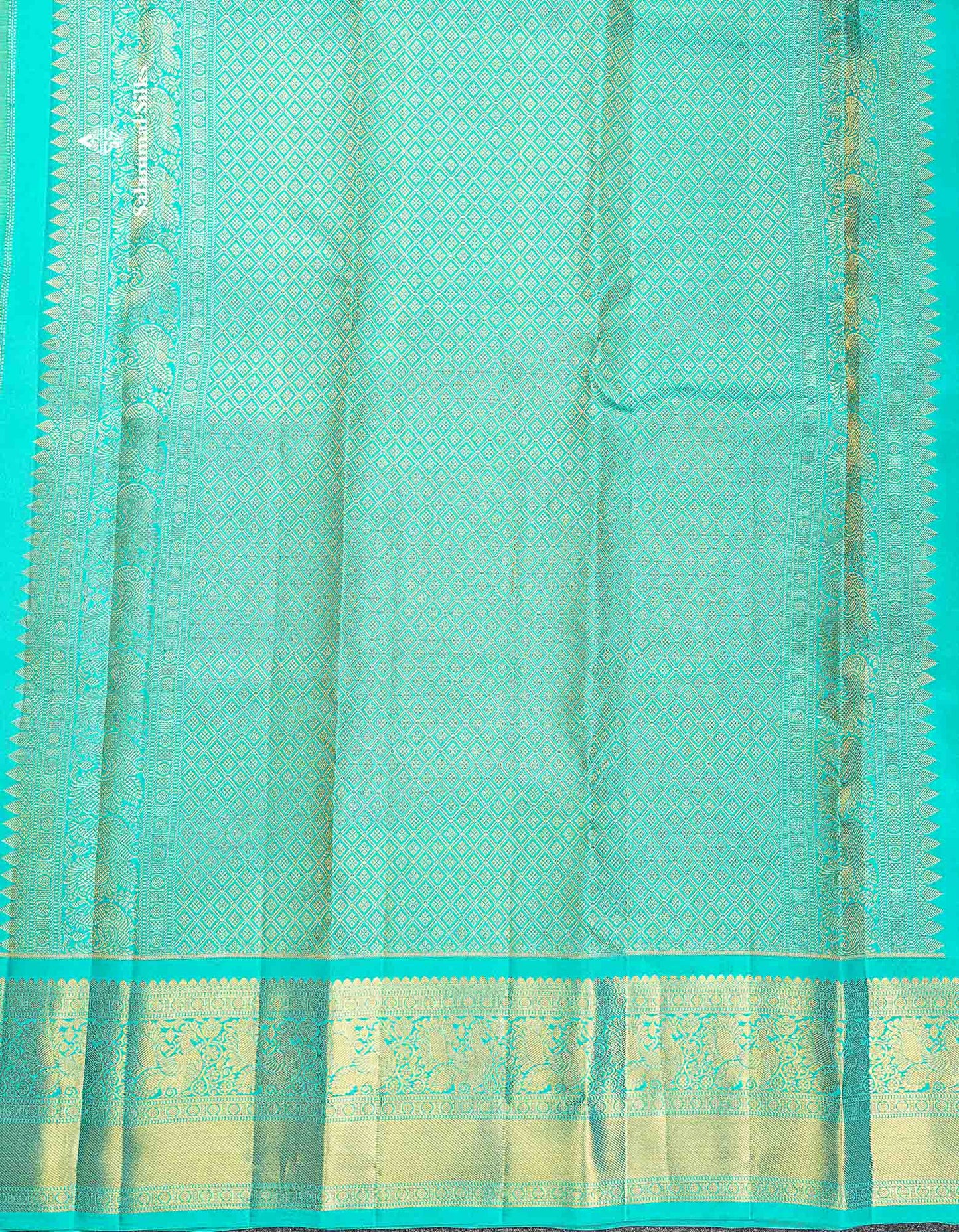 Pure Kanjivaram Silk Saree - Manthulir Green Colour Checks With Butta & Contrast Sea Green Border