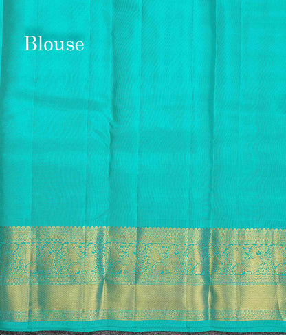 Pure Kanjivaram Silk Saree - Manthulir Green Colour Checks With Butta & Contrast Sea Green Border