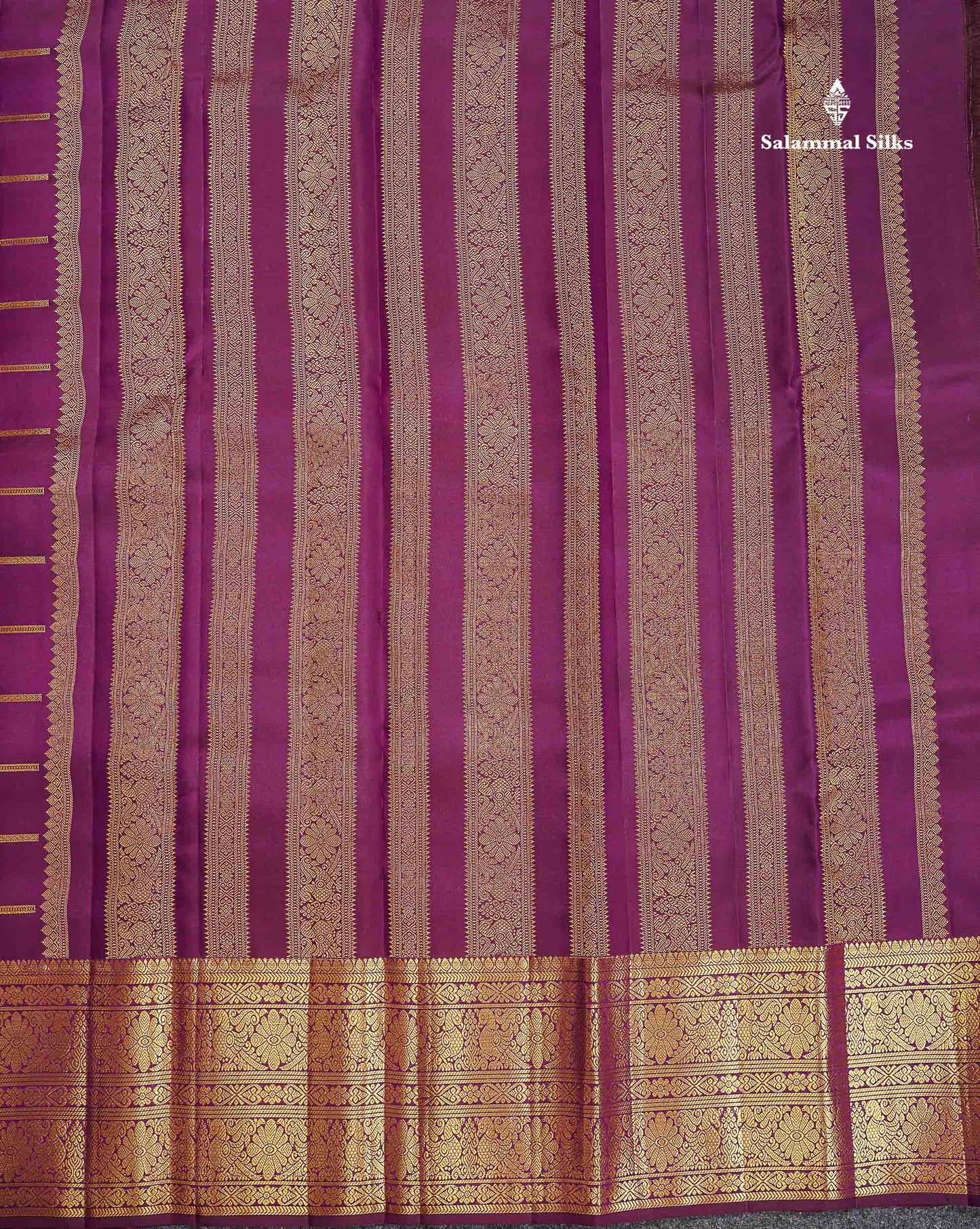 Pure Kanjivaram Silk Saree - Magenta Colour Body Checks With Butta & Traditional Border