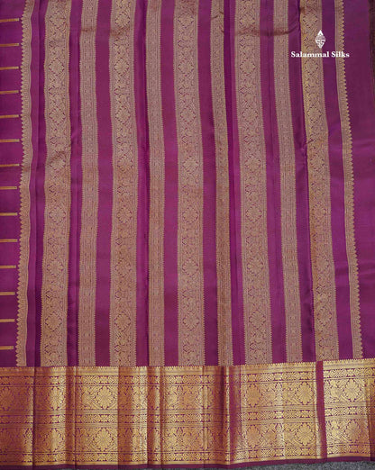 Pure Kanjivaram Silk Saree - Magenta Colour Body Checks With Butta & Traditional Border
