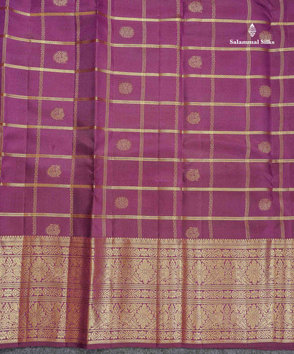 Pure Kanjivaram Silk Saree - Magenta Colour Body Checks With Butta & Traditional Border