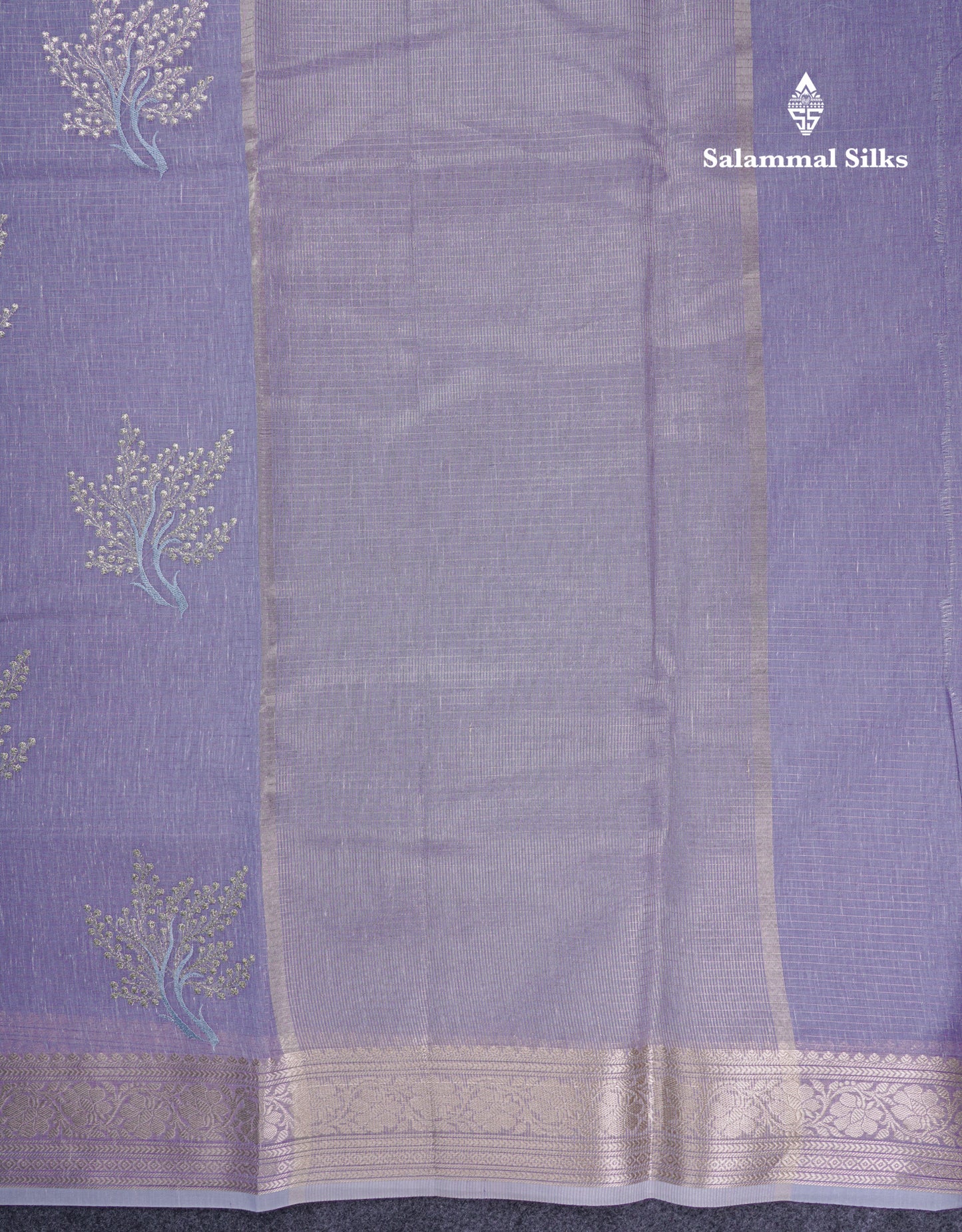 Beautiful Sapphire Green Embroidery Work Mixed Cotton Saree With Small Border