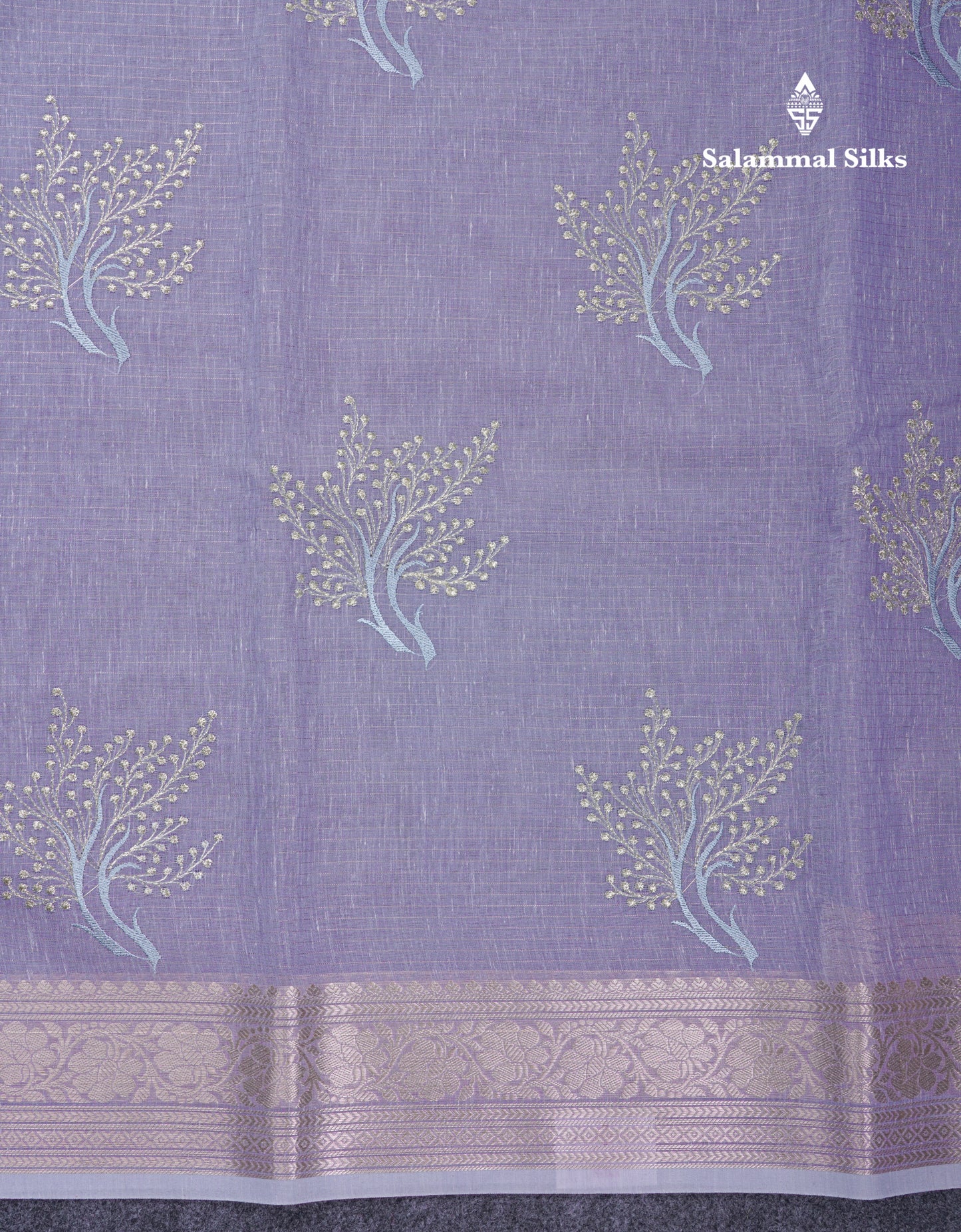 Beautiful Sapphire Green Embroidery Work Mixed Cotton Saree With Small Border
