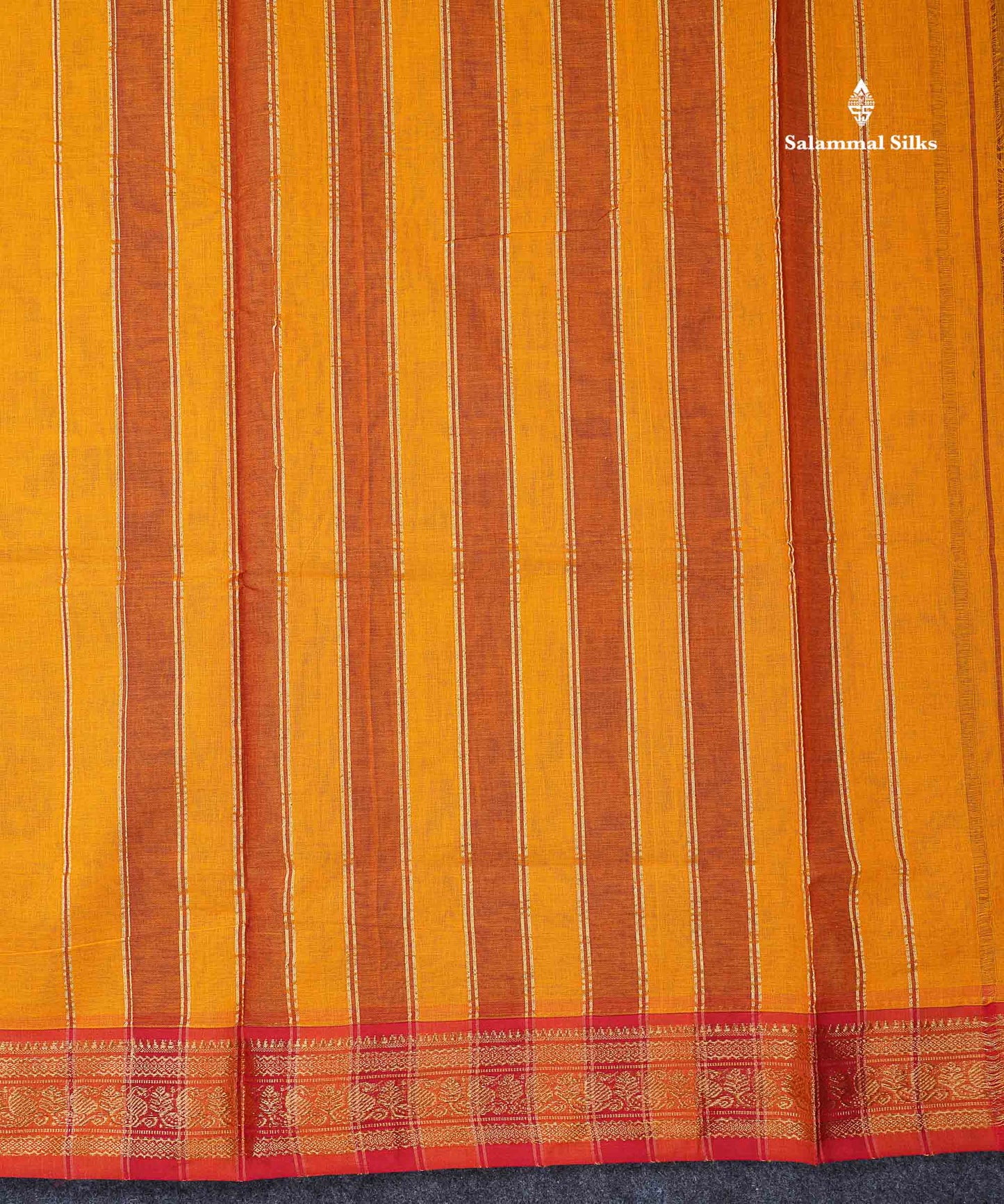 Beautiful Yellow Plain Pure Cotton Saree With Contrast Orange Traditional Border