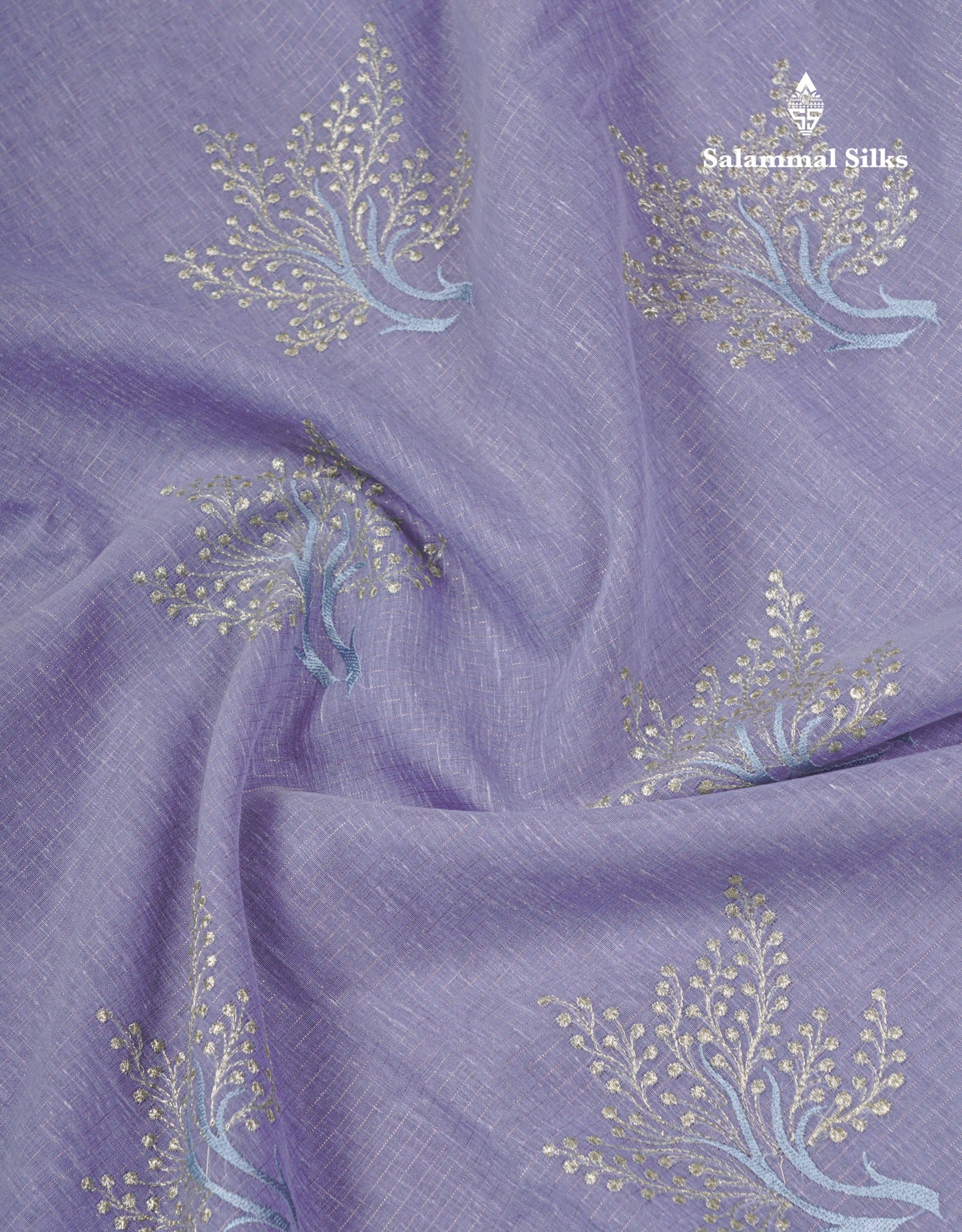 Beautiful Sapphire Green Embroidery Work Mixed Cotton Saree With Small Border