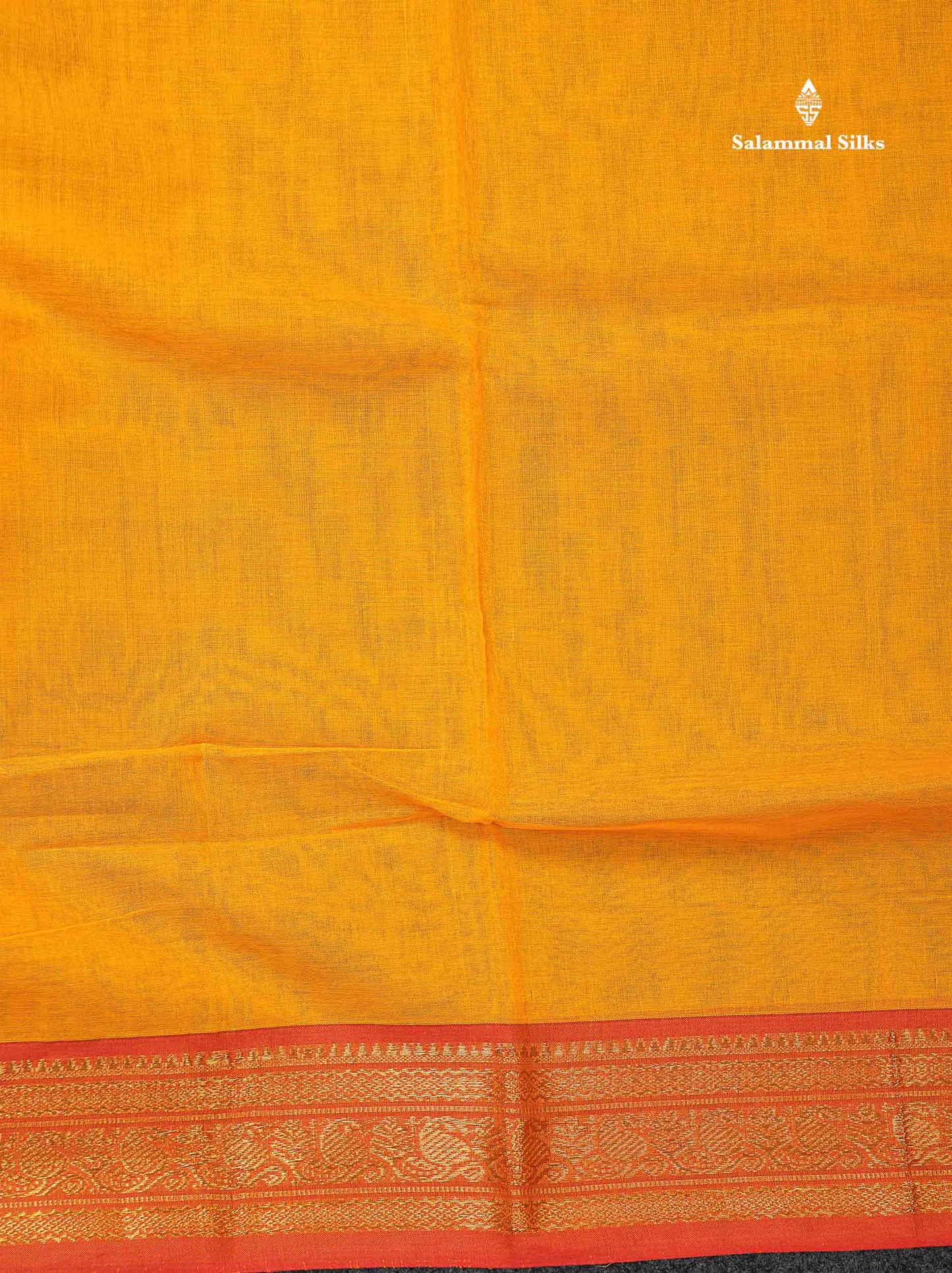 Beautiful Yellow Plain Pure Cotton Saree With Contrast Orange Traditional Border