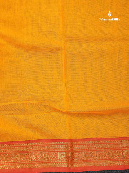 Beautiful Yellow Plain Pure Cotton Saree With Contrast Orange Traditional Border