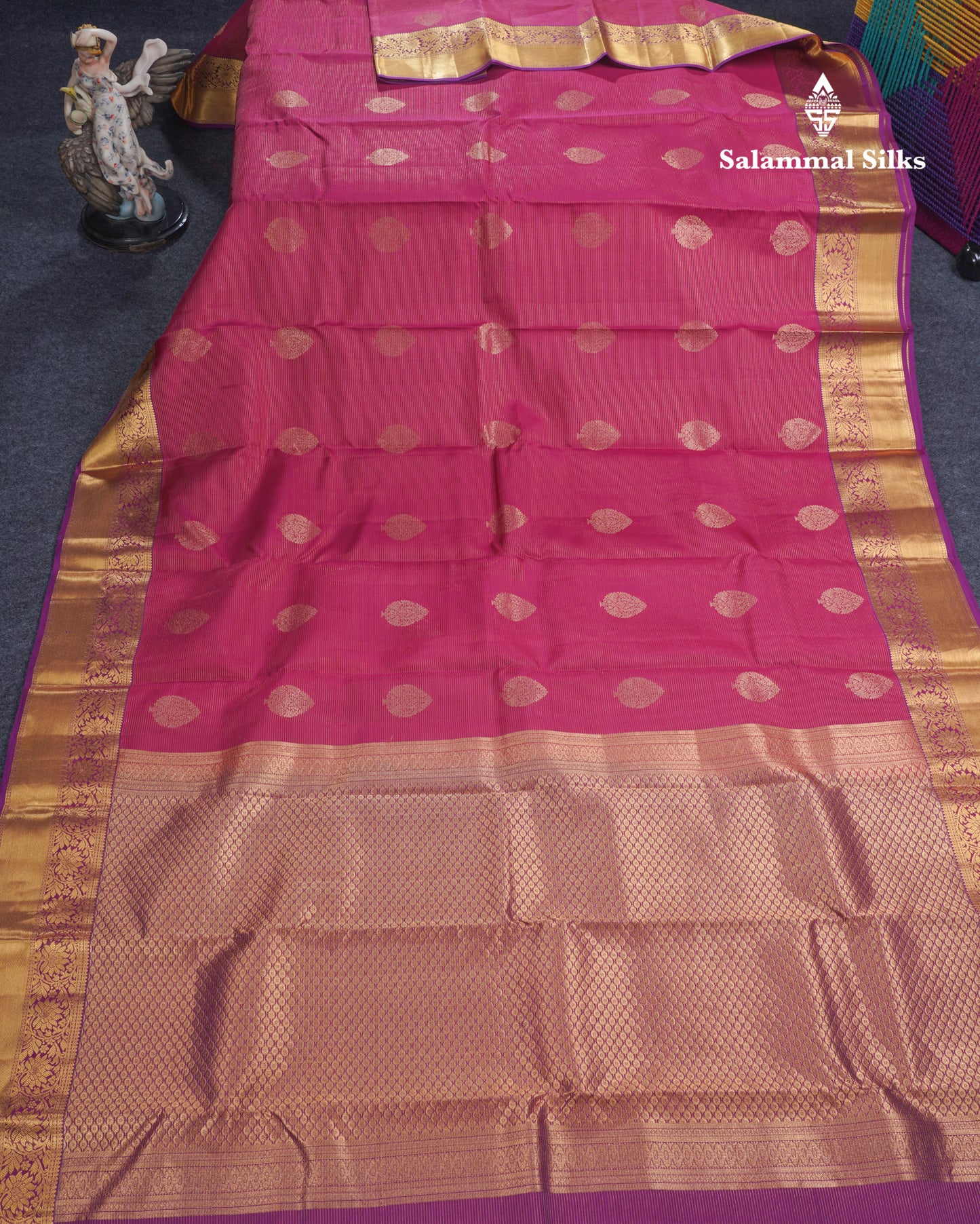 Pink Vaira Oosi With Butta Puremix Silk Saree With Contrast Vadamalli Traditional Border