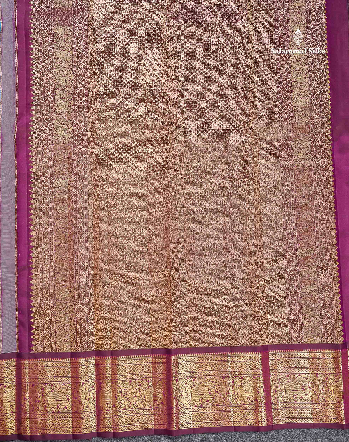Pure Kanjivaram Silk Saree - Light Blue Colour Body Checks & Contrast Magenta Traditional Border