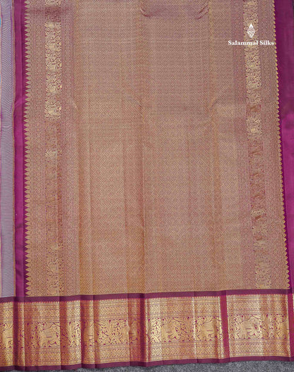 Pure Kanjivaram Silk Saree - Light Blue Colour Body Checks & Contrast Magenta Traditional Border