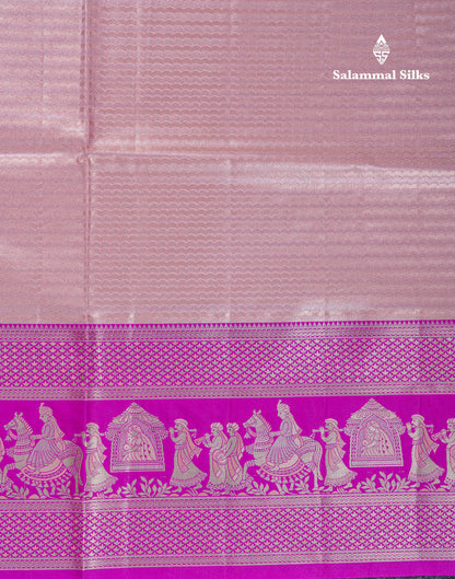 Beautiful Baby Pink Tissue Silk Mix Saree With Contrast Vadamalli Traditional Pallaku Evening Morning Border