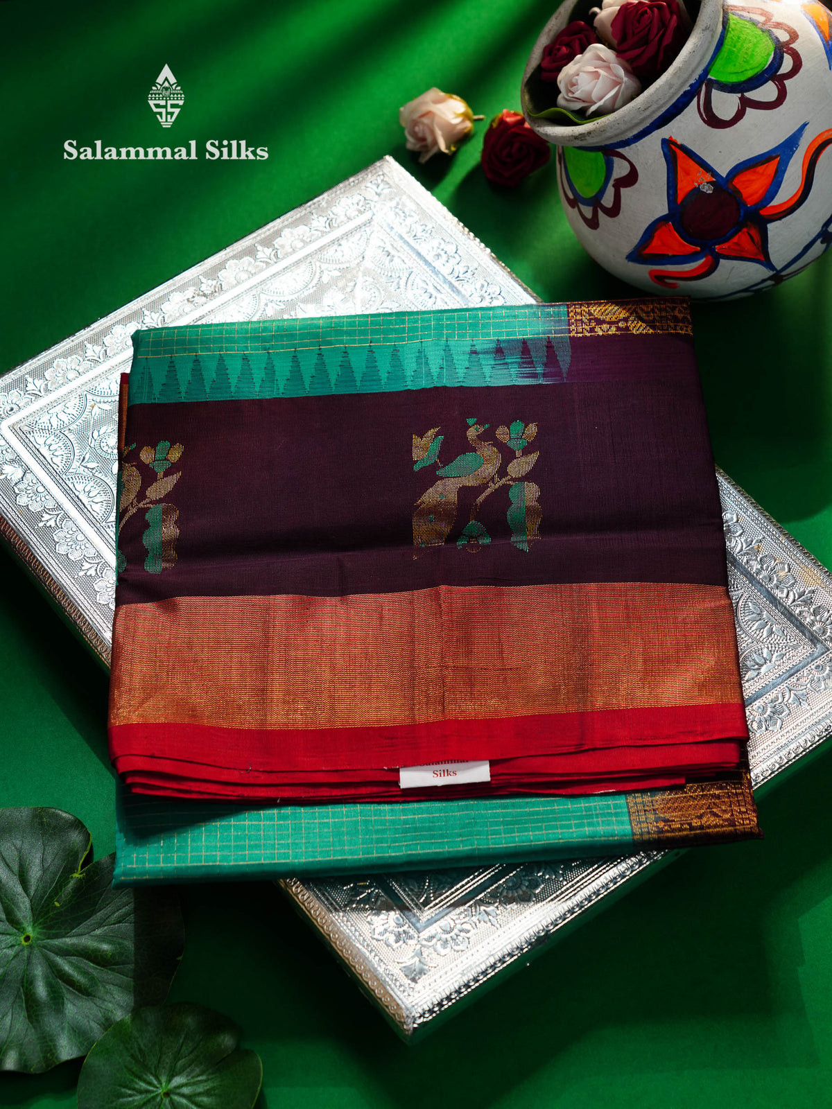 Beautiful Sapphire Blue Checks Handloom Pure Silk Cotton Saree With Dark Brown Traditional Evening Morning Border