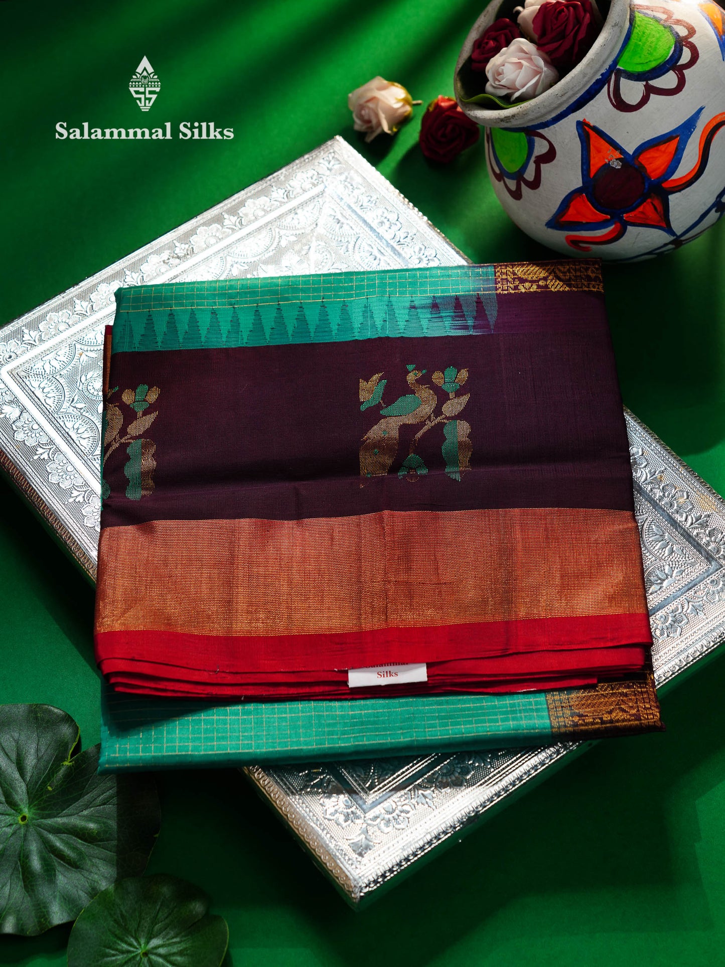 Beautiful Sapphire Blue Checks Handloom Pure Silk Cotton Saree With Dark Brown Traditional Evening Morning Border