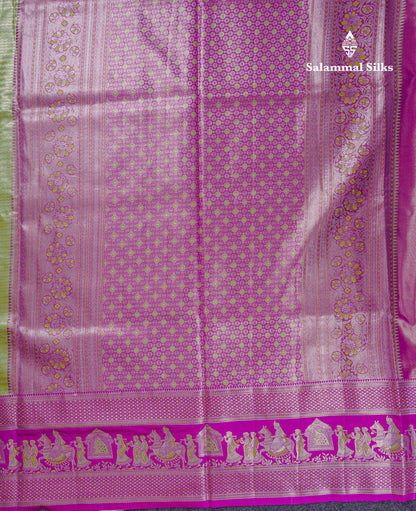 Beautiful Baby Pink Tissue Silk Mix Saree With Contrast Vadamalli Traditional Pallaku Evening Morning Border