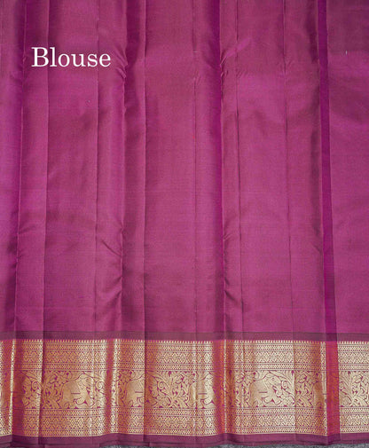 Pure Kanjivaram Silk Saree - Light Blue Colour Body Checks & Contrast Magenta Traditional Border