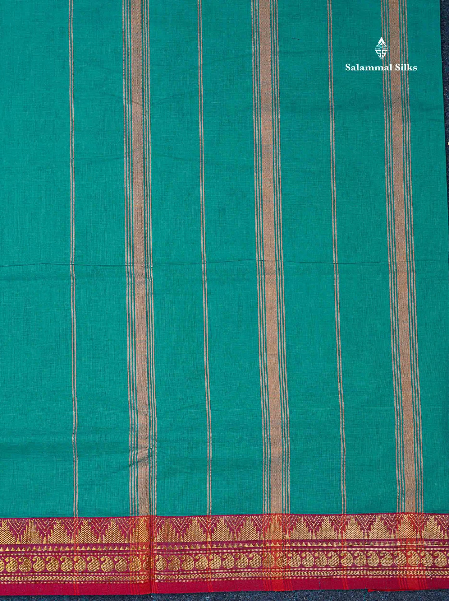 Beautiful Dual Tone Blue Plain Pure Cotton Saree With Contrast Red Traditional Border