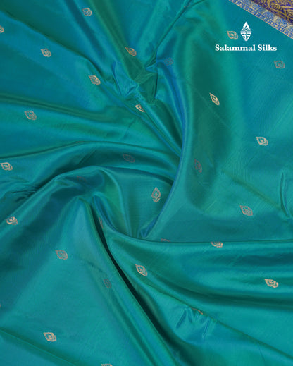 Dual Tone Peacock Green Puremix Silk Saree With Small Traditional Border