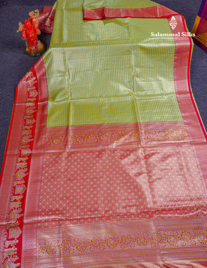 Beautiful Baby Pink Tissue Silk Mix Saree With Contrast Vadamalli Traditional Pallaku Evening Morning Border