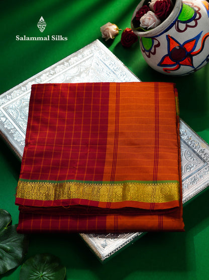 Beautiful Maroon Small Thread Checks 10 Yards Semi Silk Cotton Saree With Traditional Border