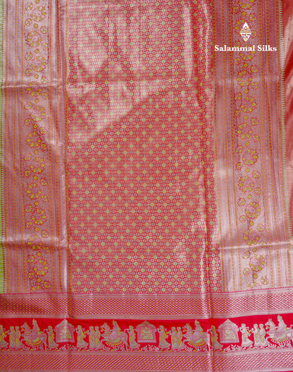 Beautiful Baby Pink Tissue Silk Mix Saree With Contrast Vadamalli Traditional Pallaku Evening Morning Border