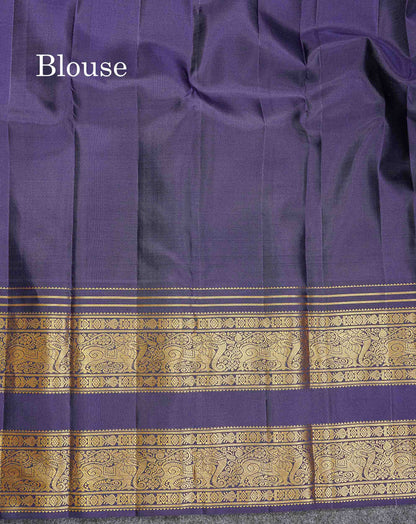 Pure Kanjivaram Silk Saree - Magenta Colour Body Butta With Contrast Navy Blue Traditional Long Border