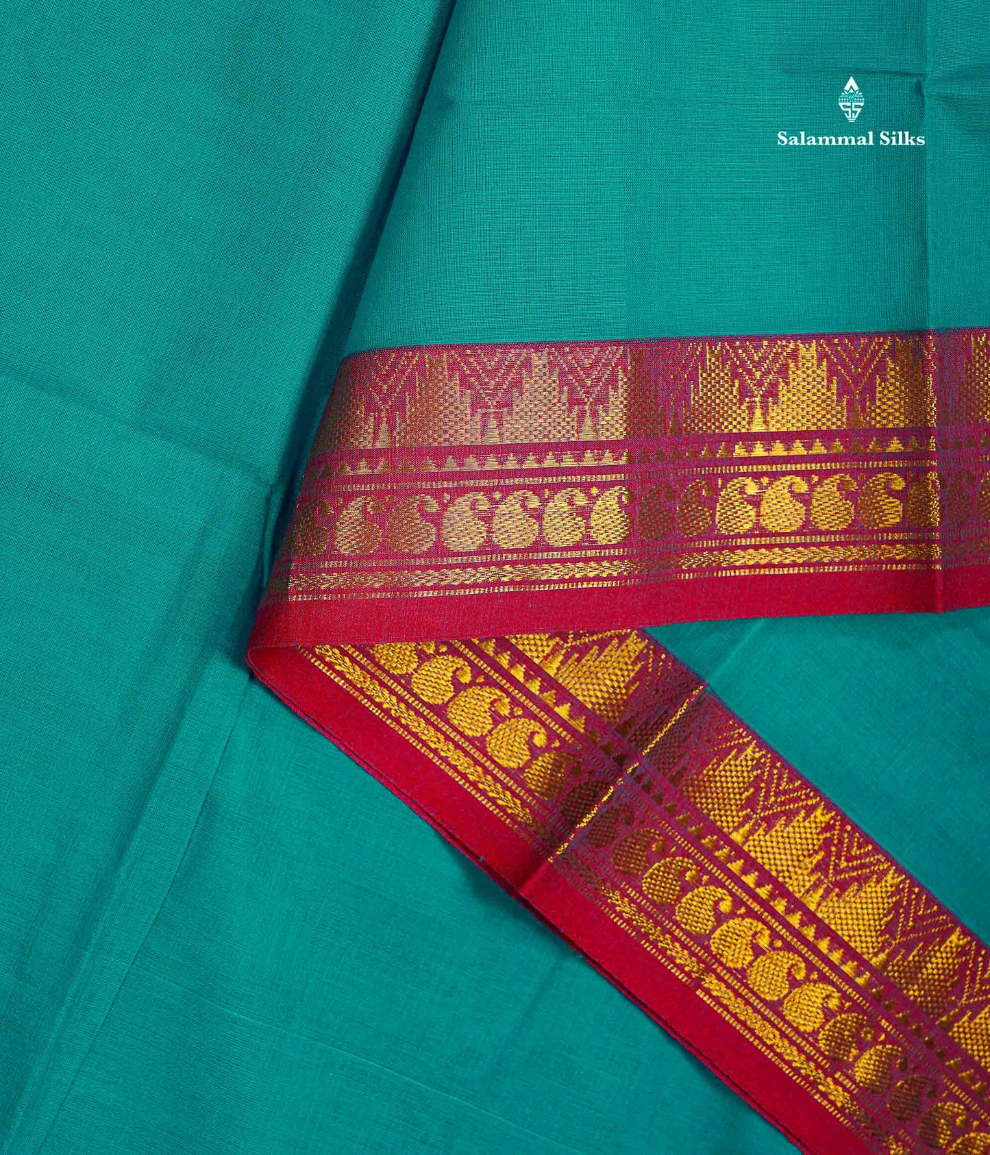 Beautiful Dual Tone Blue Plain Pure Cotton Saree With Contrast Red Traditional Border