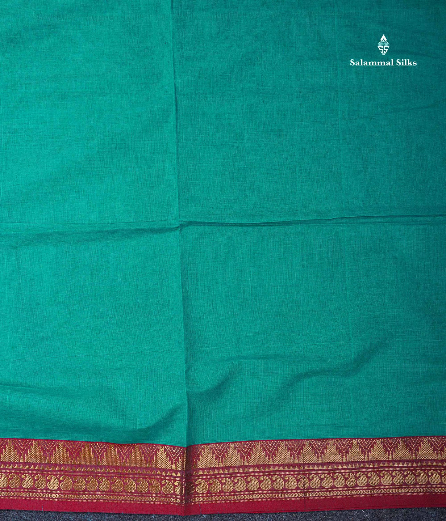 Beautiful Dual Tone Blue Plain Pure Cotton Saree With Contrast Red Traditional Border
