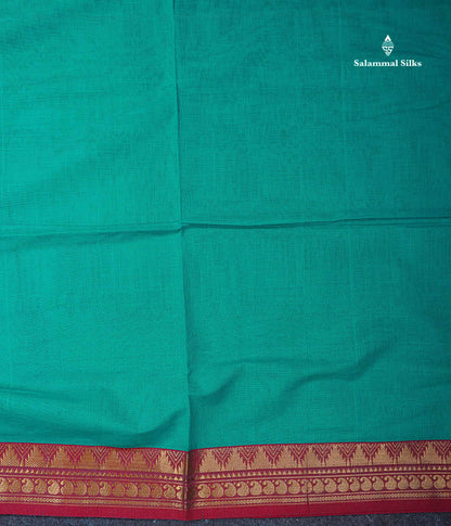 Beautiful Dual Tone Blue Plain Pure Cotton Saree With Contrast Red Traditional Border