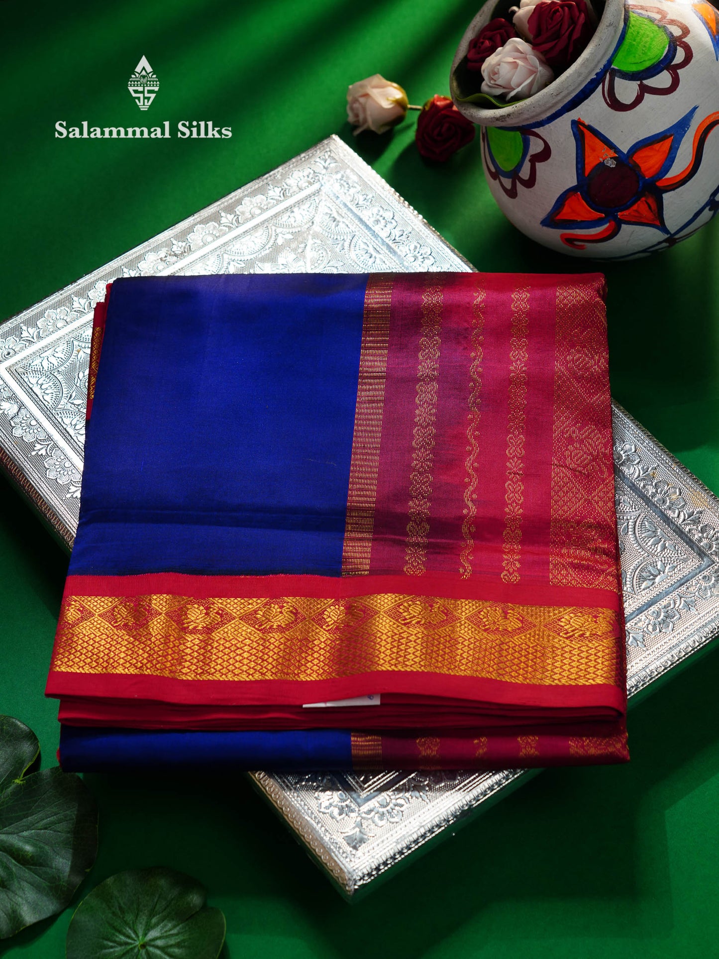 Violet Plain 9.5 Yards Semi Silk Cotton Saree With Contrast Pink Traditional Border