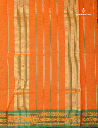 Beautiful Mango Yellow Plain Pure Cotton Saree With Contrast Dual Tone Green Traditional Border
