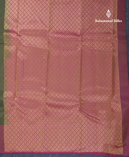 Olive Green Puremix Silk Saree With Contrast Magenta Fancy Border