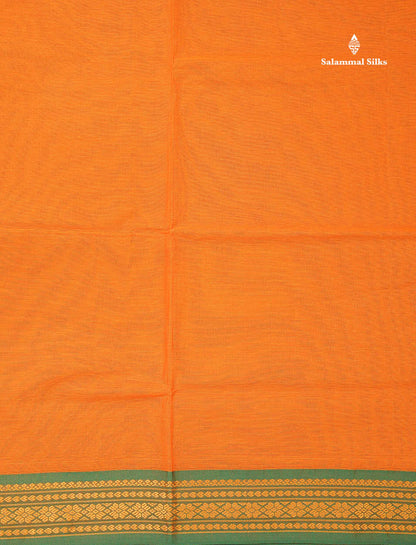 Beautiful Mango Yellow Plain Pure Cotton Saree With Contrast Dual Tone Green Traditional Border