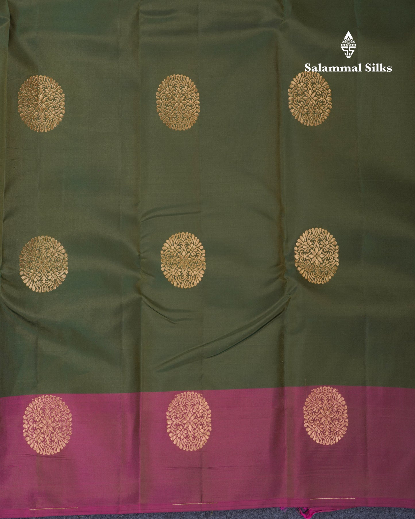 Olive Green Puremix Silk Saree With Contrast Magenta Fancy Border