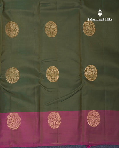 Olive Green Puremix Silk Saree With Contrast Magenta Fancy Border