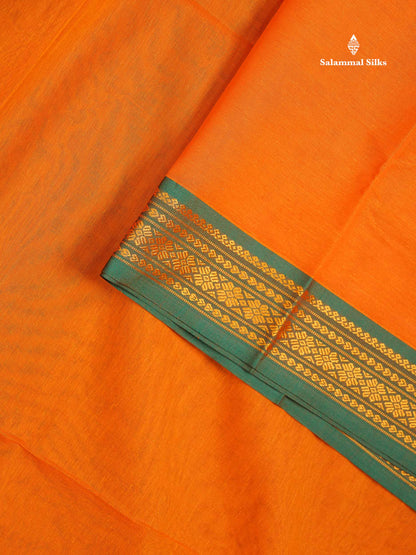 Beautiful Mango Yellow Plain Pure Cotton Saree With Contrast Dual Tone Green Traditional Border