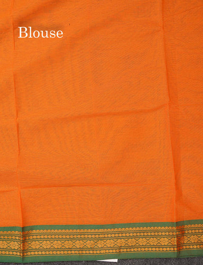 Beautiful Mango Yellow Plain Pure Cotton Saree With Contrast Dual Tone Green Traditional Border
