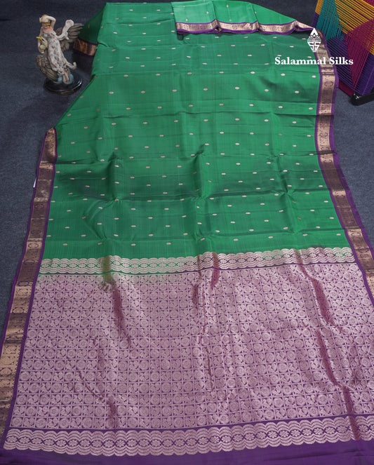Bottle Green Puremix Silk Saree With Contrast Dark Purple Traditional Small Border