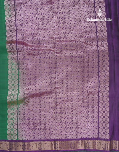 Bottle Green Puremix Silk Saree With Contrast Dark Purple Traditional Small Border