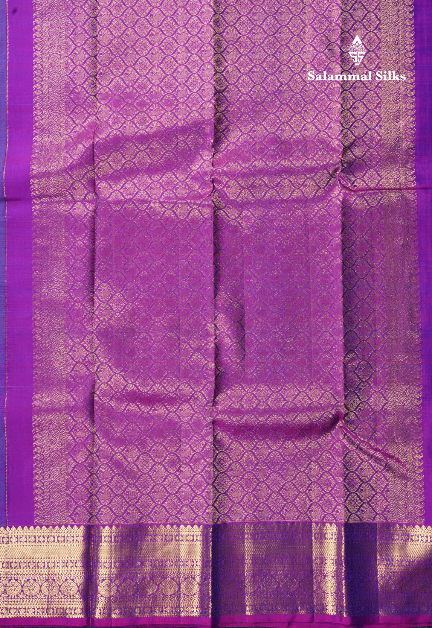 Kanjivaram Beautiful Peacock Blue Gold Zari Lines Pure Silk Saree With Vadamalli Border