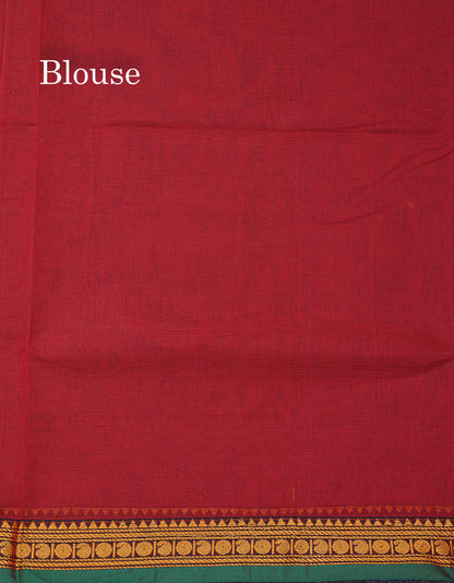 Beautiful Redish Maroon Plain Pure Cotton Saree With Contrast Dual Tone Bottle Green Thread Work Traditional Small Border