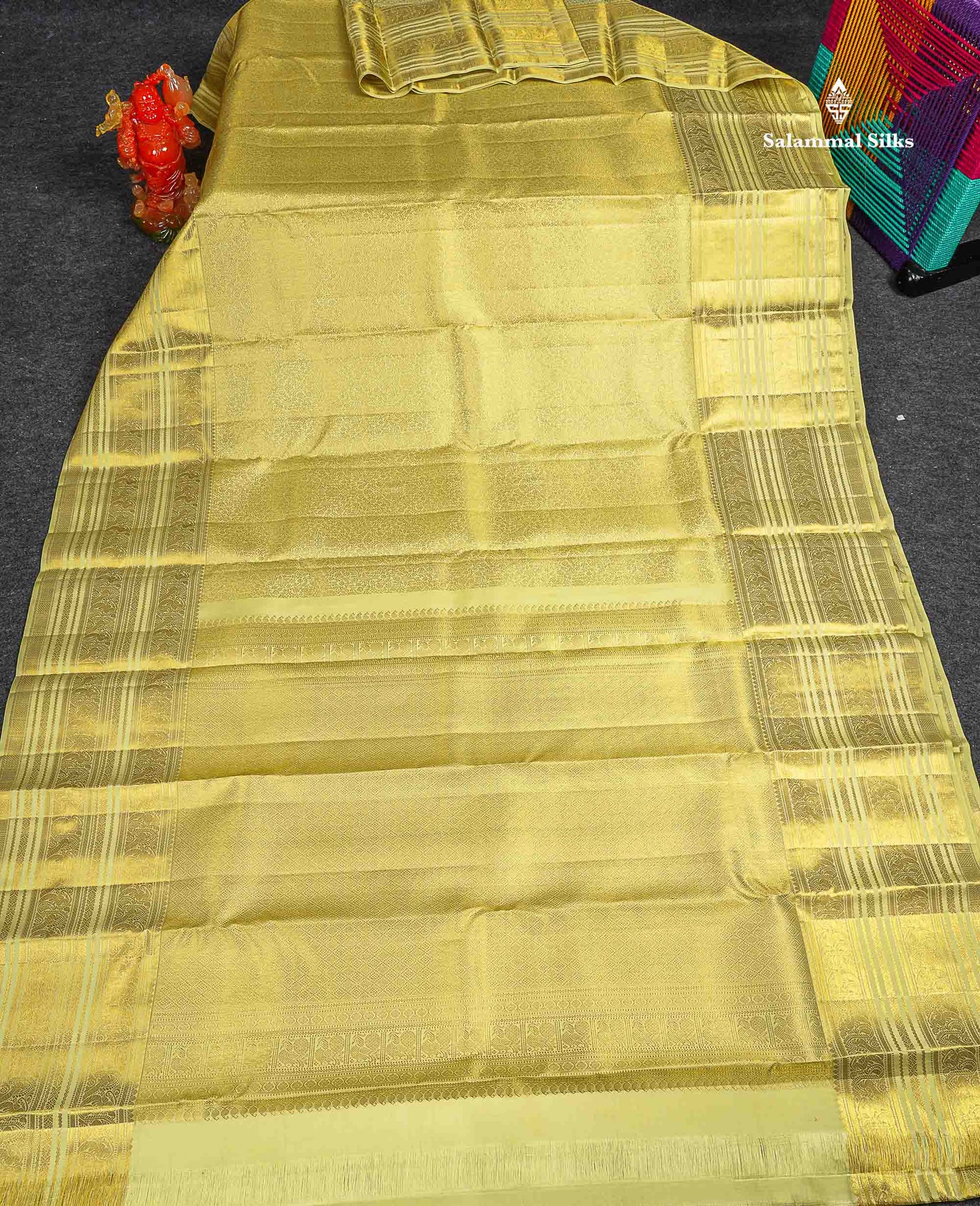Bridal Pure Kanjivaram Silk Saree - Pista Green Colour Body With Traditional Long Border 