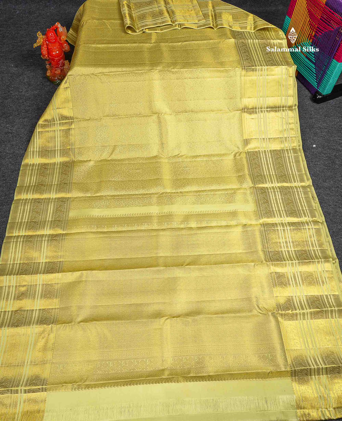 Bridal Pure Kanjivaram Silk Saree - Pista Green Colour Body With Traditional Long Border 