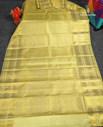 Bridal Pure Kanjivaram Silk Saree - Pista Green Colour Body With Traditional Long Border 